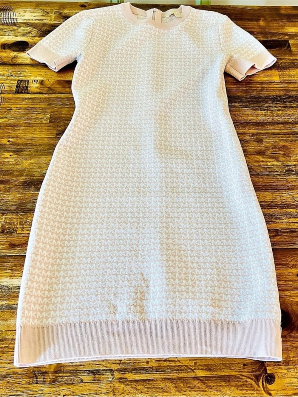 ✨Michael Kors Logo Jacquard Short Sleeve Sweater Dress Pink & White Small 💕